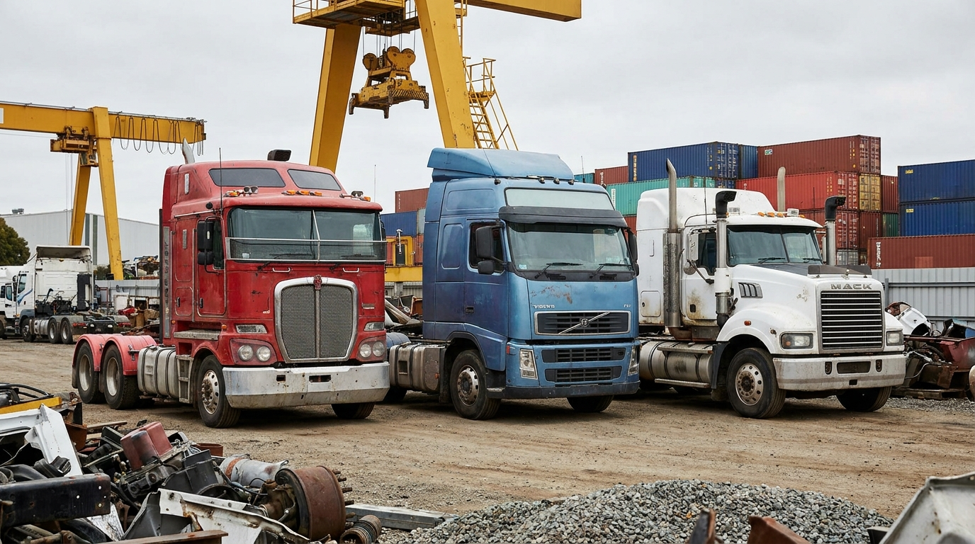 Prime movers Kenworth Volvo Mack at Vic Trucks Buyer Dandenong yard Victoria